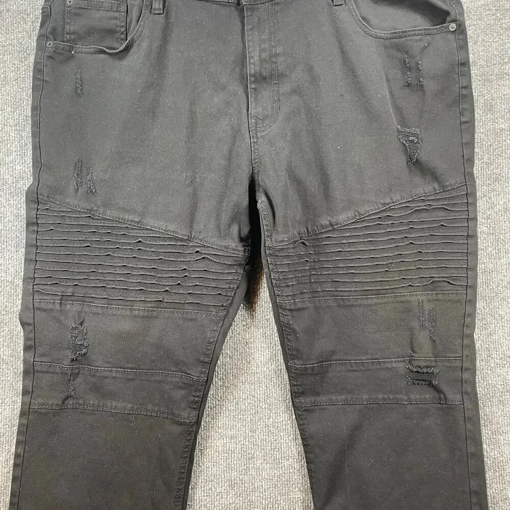 Southpole Stretch Biker Jeans Men's 44 (44X32) Black Destroyed Denim READ